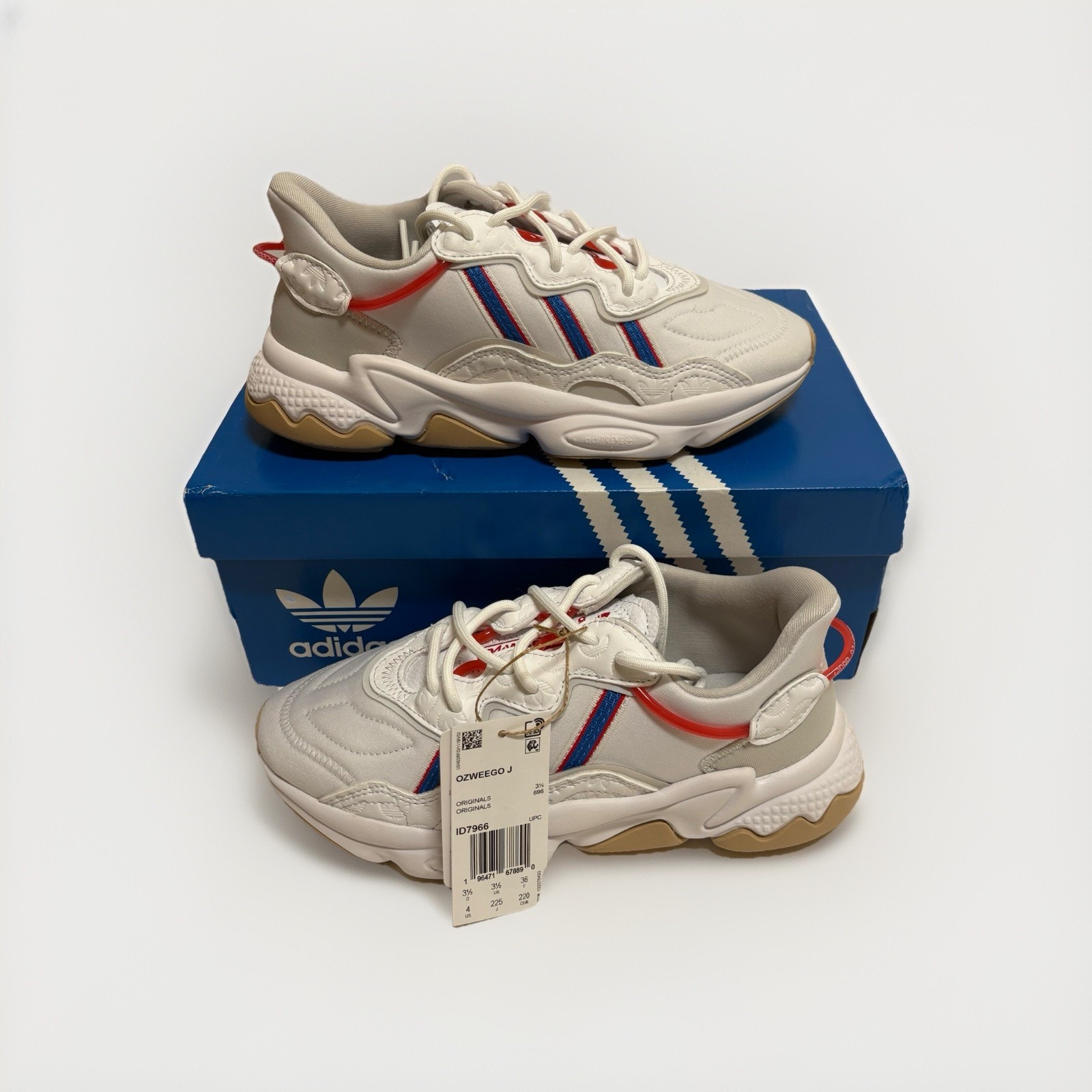 Adidas Originals Ozweego Youth Size 4 Red Blue White Retro Sneakers Nwt